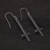 925 Sterling Silver Upside Down Cross Pendant Dangle Earrings for Men Women Gothic Retro Hip Hop Punk Hypoallergenic Ear Jewelry