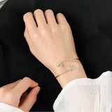 925 Sterling Silver Women Bangle Bracelet New Buds Shoots Design With Opal Cat Eyes Stone Fresh Style for Girls Gift