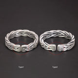 Heavy 999 Sterling Silver Braided Bracelet For Men Retro Solid Thick Handmade Viking Jewelry Opening Adjustable