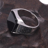 Guaranteed 925 Sterling Silver Rings Antique Turkish Ring Jewellery For Men With Square Black Natural Stones Simple Design - GQTORCH Jewelry
