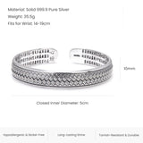 3pcs/set 999.9 Fine Silver Braided Open Bangle Heart Sutra Engraved Fish Charm Colorful Thread Red Black Knot Rope Stack Jewelry