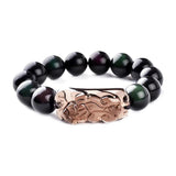 Natural Stone Men Bracelet Black Obsidian Beads With Ice Obsidian Pixiu Brave Troops Rosary Buddha Jewelry For Men And Women - GQTORCH Jewelry