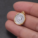 925 Sterling Silver 18k Gold Plated Goddess Carved Coin Charm Pendant Vintage Fashion Jewelry Accessories Birthday Party Gift