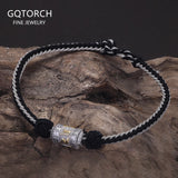 925 Sterling Silver Six Words Charm Handwoven Rope Bracelet for Men Women Braided String Retro Buddhist Talisman Jewelry
