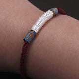 999 Pure Silver Beaded Charms Tibetan Braided Rope Bracelet for Men Women Black Red Color Lucky Rope Wristband Vintage Jewelry