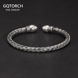 Antique S990 Sterling Silver Woven Bangle Men's and Women's Open Cuff Bracelet for Couples Jewelry Gift