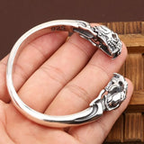 S925 Sterling Silver Jewelry Men's Bangle Double-headed Saber-toothed Tiger Open Cuff Thai Silver Retro Skull Bracelet