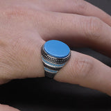 Guaranteed Silver 925 Mens Rings With Stone Simulated Turquoise Retro Vintage Turkish Finger Rings Man Jewelry - GQTORCH Jewelry