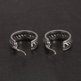 15mm Vintage 925 Sterling Silver Distressed Earring Striped Hollow Out Women's Jewelry