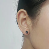 7mm 925 Sterling Silver Zircon Stud Earrings for Men Women Geometric Purple Black Fashion Punk Vintage Ear Jewelry Gift