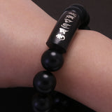 Natural Ebony 8mm 10mm 12mm 15mm Beads Bracelet Men Women 999 Pure Silver Six Words Carved Buddhist Prayer Meditation Jewelry