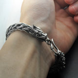 Viking Dragon Bracelet 925 Sterling Silver Handcrafted Braided Wristband For Men Fine Jewelry