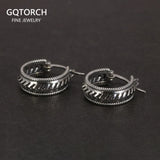 15mm Vintage 925 Sterling Silver Distressed Earring Striped Hollow Out Women's Jewelry