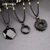 Natural Black Obsidian Onyx Pendant Necklace Lucky Amulets for Men and Women With Rope Chain - GQTORCH Jewelry
