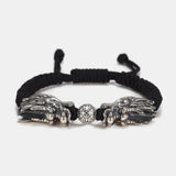 Sterling Silver 999 3D Double Dragon Head Bracelet for Men and Women Pure Handwoven Lucky Rope Bracelet Chinese Knot Jewelry