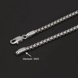 925 Sterling Silver 3mm Square Rolo Link Round Box Chain Bracelet for Men Handmade Fashion Jewelry Accessories