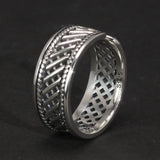 Real 925 Sterling Silver Adjustable US7-10 Ring Men and Women Geometrical Pattern Simple Hollow Design Jewelry