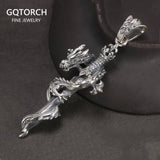 Real 925 Sterling Silver Viking Men's Necklace Retro Thai Silver Holy Sword Panlong Cross Pendant Domineering Jewelry