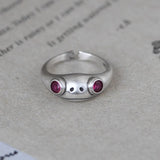 New Design Vintage Adjustable S925 Silver Jewelry  Resizable Size Red Garnet Creative Animal Frog Ring Foe Men And Women