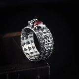 Guaranteed 925 Sterling Silver Mantra Rings Vintage Coins Engraved With Pixiu Natural Red Garnet Stone Resizable - GQTORCH Jewelry