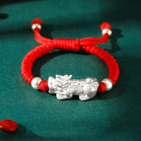 For Child 0-5 Years Old Wholesale Red String Pure Silver Jewelry 999 Pixiu 3D Sterling Silver Charm Bracelet