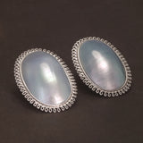 925 Sterling Silver Mabe Pearl Ring Stud Earrings for Women Exaggerated Large Statement Party Jewelry Gift