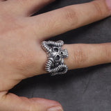 Vintage 925 Sterling Silver Skull Rings For Men Retro Punk Rock Demon Head Trident Engraving Motorcycle Biker Ring