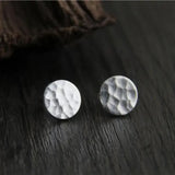 Handmade 925 Sterling Silver Stud Earrings For Women Simple Round Hammering Trace Pattern