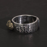 Vintage Pure Silver S925 Six Words Heart Sutra Ring Men's Adjustable Golden Pixiu Vajra Buddhist Religious Fine Jewelry