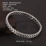 Hand Braided 999 Sterling Silver Women's Cuff Simple Braided Bracelet Vintage Matte Fine Jewelry