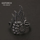 925 Sterling Silver Ethnic Hollow Peacock Ring for Women Elegant Retro Vintage Birthday Party Jewelry Accessories