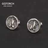 S925 Sterling Silver Earrings Prayer Hands Men's and Women's Round studs Retro Thai Silver Jewelry Gothic Punk Style