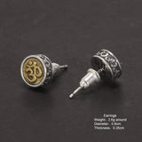 Real 925 Sterling Silver Studding Earrings Rotating Ring for Men and Women with OM Symbol Tibetan Buddhist Jewelry Suit