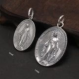 S925 Sterling Silver Virgin Mary Pendant for Men and Women Vintage Cross Oval Design Necklace Pendant Christian Jewelry