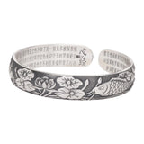 999 Pure Silver Buddhist Fish Lotus Bracelet Heart Sutra Engraved Open Cuff Bangle Vintage Adjustable Handmade Spiritual Jewelry - GQTORCH Jewelry
