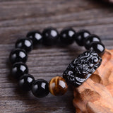 12mm-16mm Beads Natural Obsidian Pixiu Bracelet for Men Tiger Eye Stone Bead Bracelet Couple  Charm Bracelet Jewelry