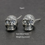 925 Sterling Silver One-eyed Skull Earrings For Men With Cubic Zircon Stone Punk Rock Studs Earrings Personalized Jewelry