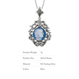 S925 Silver Blue Agate Cameo Pendant Necklace White Shell Portrait Geometric Vintage Retro Large Pendant Women Jewelry