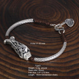 999 Silver Men and Women Pixiu Lucky Handmade Bracelet Leather Rope Adjustable Bracelet Lotus Leaf Fashion Animal Fish Jewelry