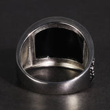 Vintage Punk 925 Rings With Natural Black Onyx Stone Unique Curved Surface Biker Rings For Men