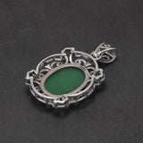 925 Sterling Silver Cameo Goddess Necklace for Women Green Agate Big Pendant White Shell Engraved Vintage Antiqued Jewelry