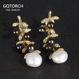 Wholesale 925 Sterling Silver Flower Dangle Earrings For Women With Natural Irregular Baroque Pearl Black and White Colors