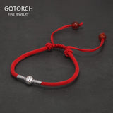 999 Pure Silver Bead Lucky Red Charm Rope Bracelet Handmade Braided String Friendship Bracelet Adjustable Fashion Jewelry