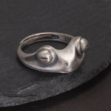 Real 925 Sterling Silver Frog Ring with Red Garnet for Women and Men Adjustable Retro Antiqued Creative Animal Jewelry