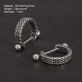 925 Sterling Silver Jewelry Simple Braid C-shaped Retro Punk Personality Earrings for Men and Women