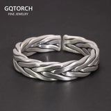 Heavy 999 Sterling Silver Braided Bracelet For Men Retro Solid Thick Handmade Viking Jewelry Opening Adjustable