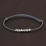 925 Sterling Silver Small Bead Braided Rope Bracelet Anklet for Women Men Grey Red Black Thin Friendship Bracelet Trendy Jewelry