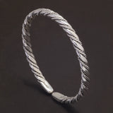 Solid 999 Silver Twisted Woven Bangle Bracelet Men Women Handmade Braided Open Cuff Wristband Vintage Fashion Design Jewelry