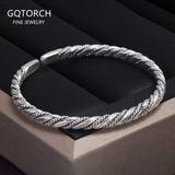 Solid 999 Silver Twisted Woven Bangle Bracelet Men Women Handmade Braided Open Cuff Wristband Vintage Fashion Design Jewelry