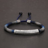 Men's Handwoven Bracelet 999 Sterling Silver Heart Sutra Carved Curved Lucky Rope Adjustable Chain Religious Jewelry